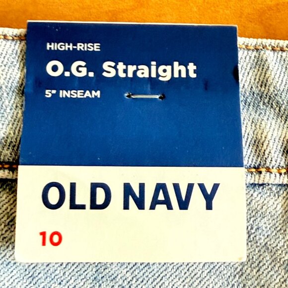 Old Navy Women Distressed Stretch Straight High Rise Buttons Blue Shorts 10 NWT - Picture 6 of 13